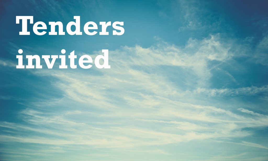 Sky filled with soft clouds and the text Tenders invited in bold white font on the left side.