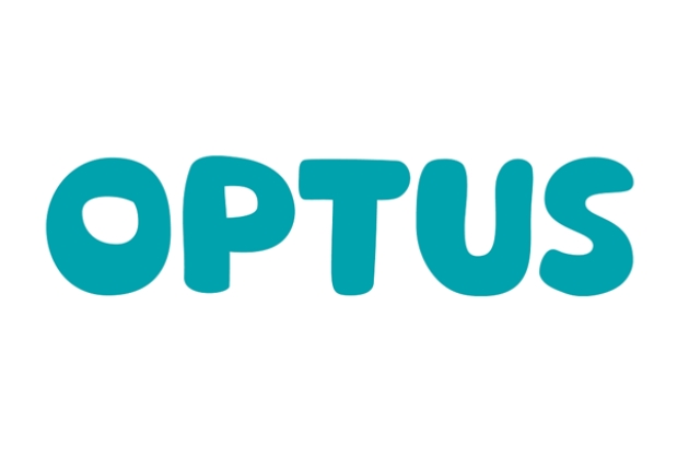 The image features the word OPTUS in bold, teal letters on a white background.