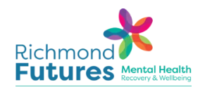 Richmond Futures logo with a colorful petal design and the text Mental Health Recovery & Wellbeing below the name.
