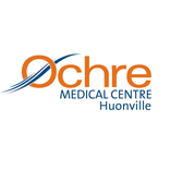 Logo of Ochre Medical Centre Huonville, featuring the word Ochre in orange with blue curved lines, and MEDICAL CENTRE Huonville in blue text below. The design is on a white background.