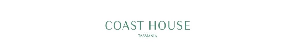 Text logo with COAST HOUSE in large green letters and TASMANIA in smaller green letters below, centered on a white background.