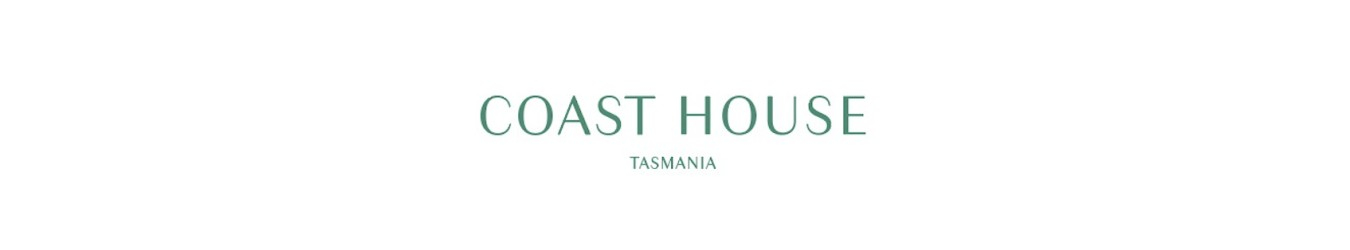 Text logo with COAST HOUSE in large green letters and TASMANIA in smaller green letters below, centered on a white background.