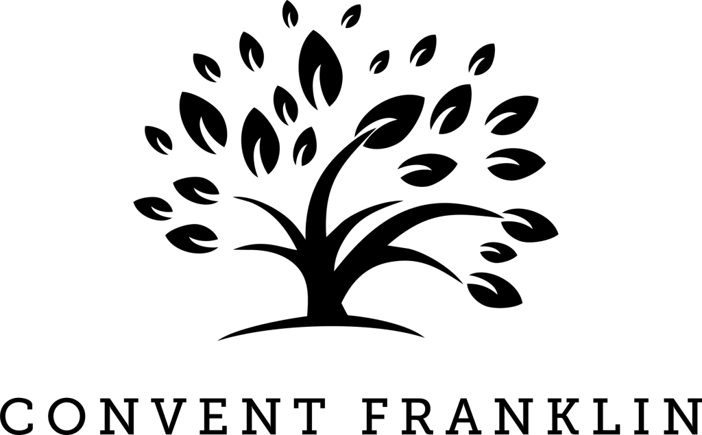 A black silhouette of a stylized tree with many leaves above the text CONVENT FRANKLIN in capital letters.