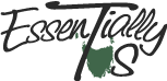 The logo features the word Essentially in black script, with a green shape resembling Tasmania forming the T in Tas.