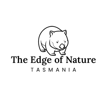 A simple logo featuring a line drawing of a wombat above the text The Edge of Nature Tasmania in black on a white background.