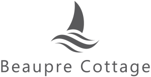 Logo with a stylized sailboat above two wavy lines, representing water. Below the image, the text reads Beaupre Cottage in a simple, modern font.