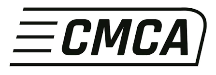 Black CMCA text with three horizontal lines to the left, suggesting motion, enclosed in a rounded rectangular outline on a white background.