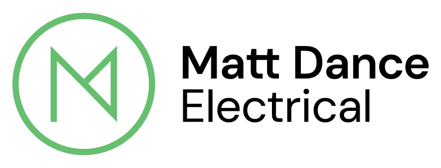 Matt Dance Electrical logo with a green circle containing an abstract M and D, next to the company name in black text on a white background.